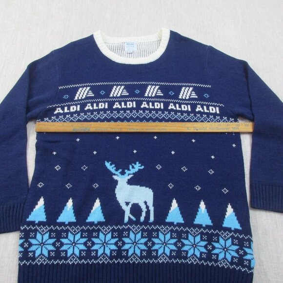 Aldi Gear Christmas Sweater Womens‎ Large Navy Reindeer Snowflake Knit Crew Neck - Picture 9 of 10